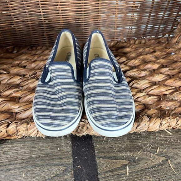 Chaps Women's Blue & White Stripe Jessica Slide On Loafers Size 8 - Picture 3 of 8